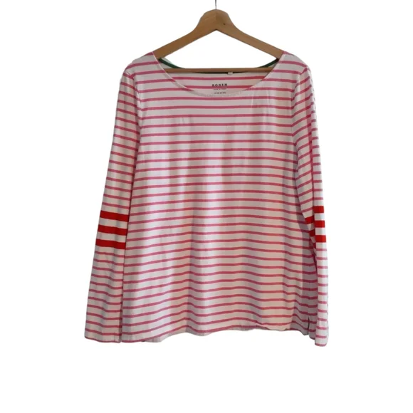 Boden Ella Long Sleeved Breton Top Ivory, Red, and Party Pink - Picture 2 of 13